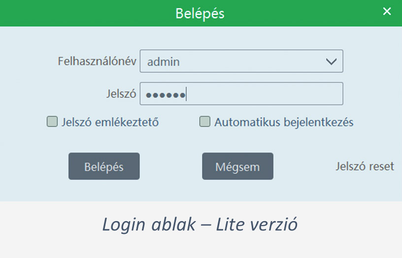 Login ablak - Lite verzió