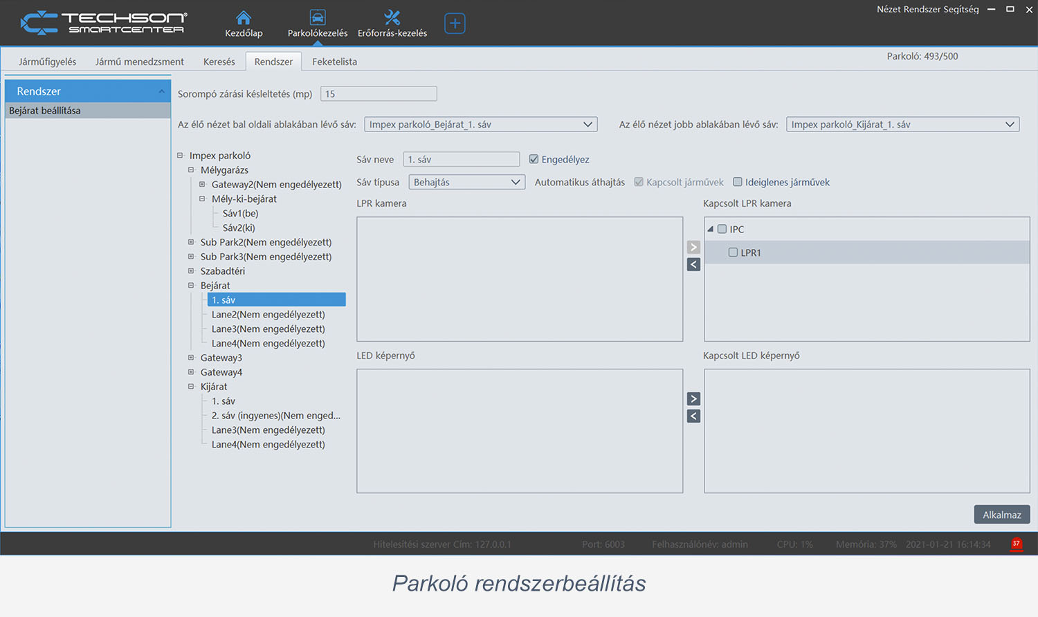 Parkoló rendszerbeállítás